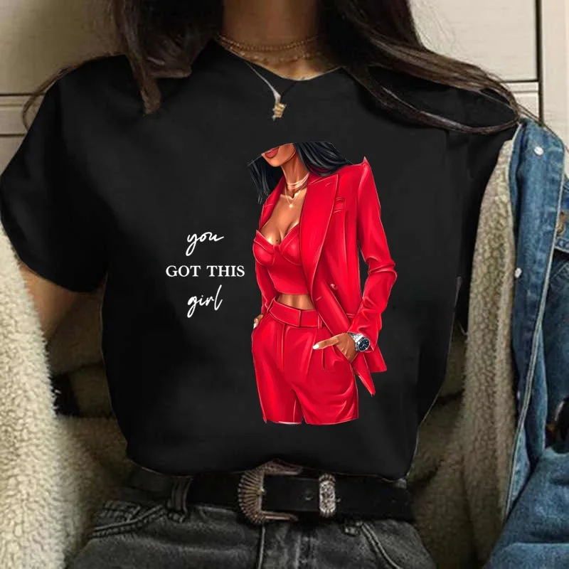 Plus Size Maycaur casualowa damska koszulka nowa śmieszna czarna bluzka kobieca koszulka Harajuku 90s modna z okrągłym dekoltem krótki rękaw odzież