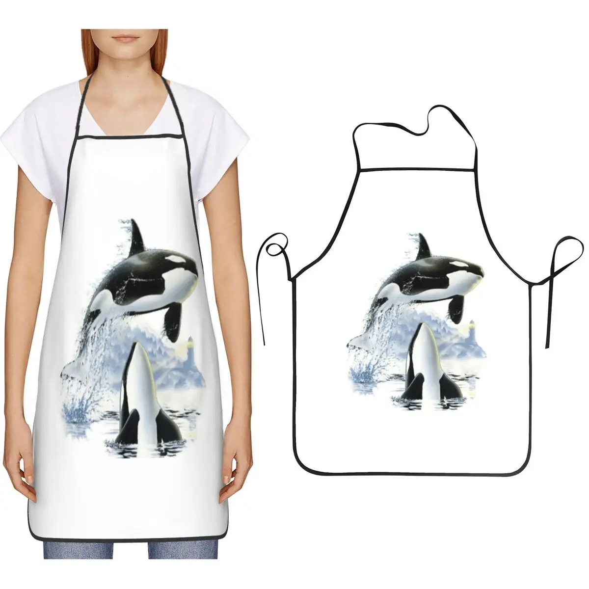 Orca Killer Whale Flies Or Jumps Oves The Ocean Aprons Chef Cooking Baking Tablier Bib Kitchen Cleaning Pinafore for Women Men