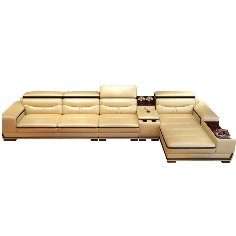 

Durable Practical Living Room Sofa Storage Corner Real Genuine Leather Sofas Salon Couch Puff Asiento