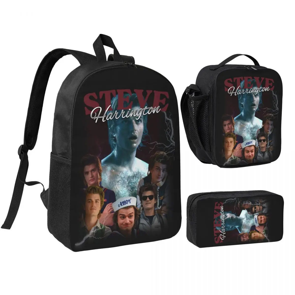 Steve Harrington 3pecs/set Backpack for Student Laptop Canvas Bags Lunch bag Pencil Case