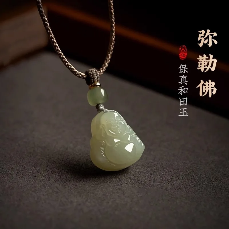 Original Natural Hetian Jade Pendant Big Belly Maitreya Buddha Necklace Old Pit Jade Pendant Unisex Jewelry Holiday Gift