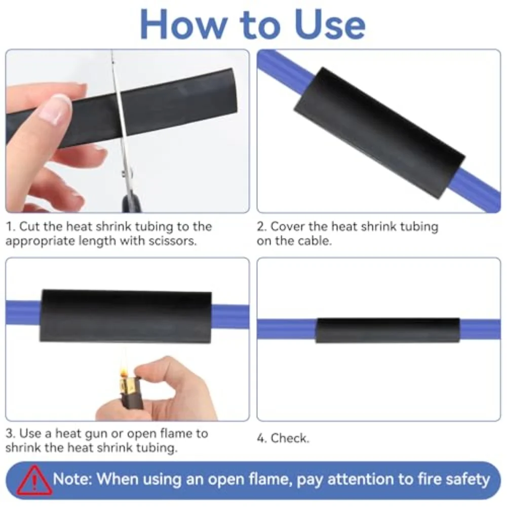 8pcs/set 4-32mm Heat Shrink Tubing Kit Waterproof For DIY Wire Connection Cable Bundling Electrical Insulation