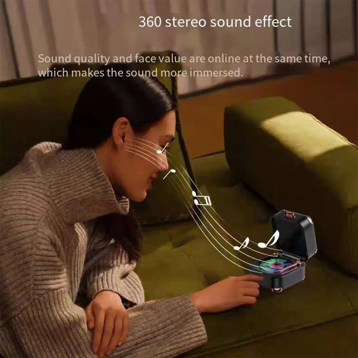 مكبر صوت ثابت عتيق مع أضواء ملونة، مشغل موسيقى مع 3 أوضاع، مكبر صوت بلوتوث لغرفة الأطفال، لهواتف أجهزة الكمبيوتر