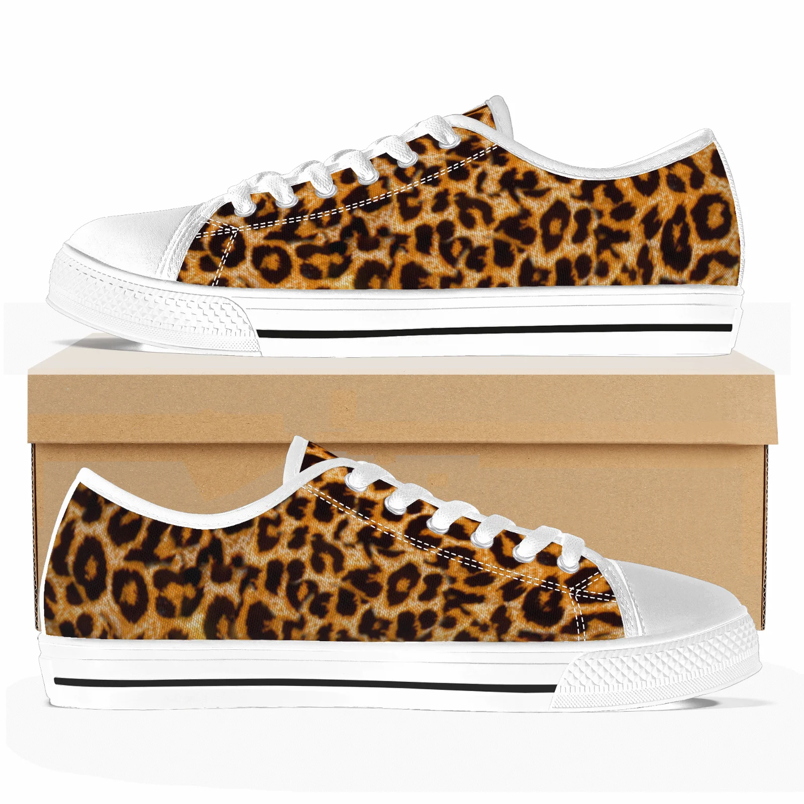 

Custom leopard print low-top canvas shoes for boys and girls, vulcanized sports shoes for back-to-school casual sports shoes