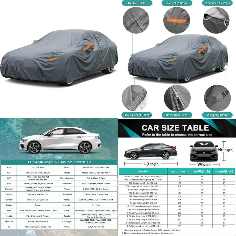 

Universal Waterproof Heavy-Duty 16-Layer Car Cover for All Weather Protection Suitable for Sedans and Compact Cars
