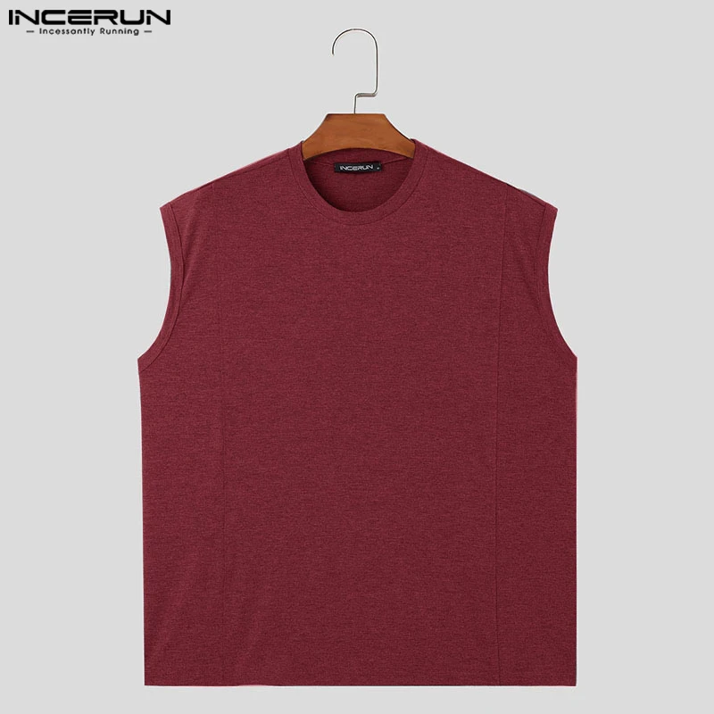 INCERUN Men Tank Tops Solid Color O-neck Sleeveless Loose Summer Male Vests Streetwear 2024 Fashion Casual Men Clothing S-5XL