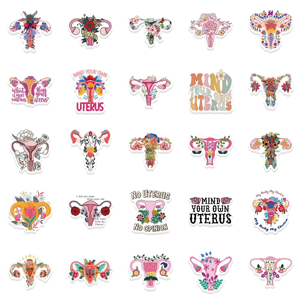 10/30/50pcs Uterus Feminism Flowers Women Graffiti Stickers Laptop Phone Luggage Car Guitar Motorcycle Waterproof Sticker Decal