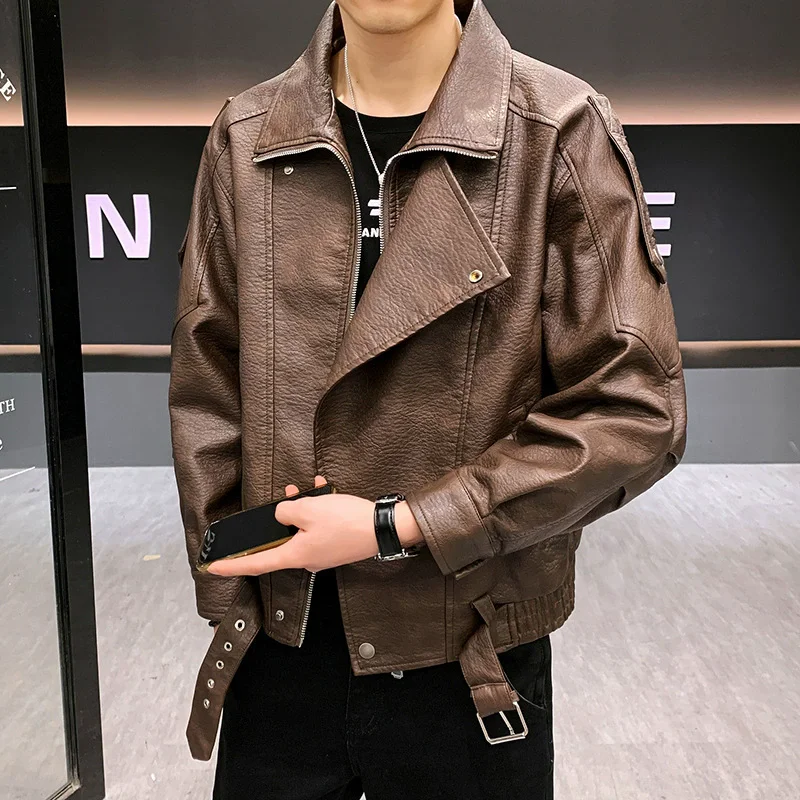 

Men's Lapel Faux Leather Coat Autumn Winter New Men's Youth Fashion Casual Warm Joker Coats Plus XXXXL Tops Outerwear