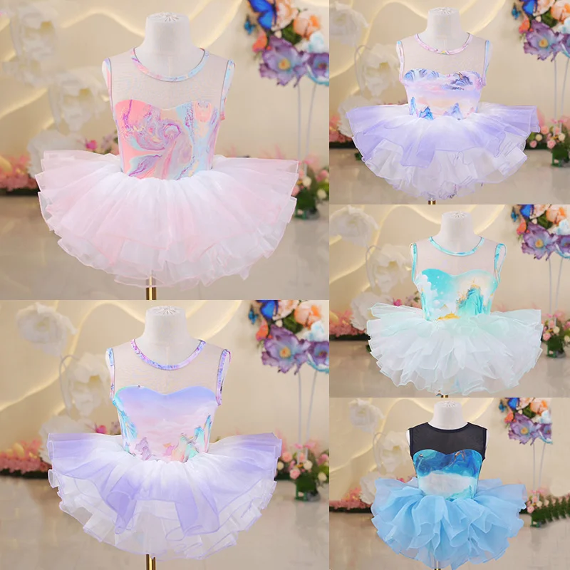 

Children's professional dance suit ballet body suit summer print gymnastics suit children's performance dance practice