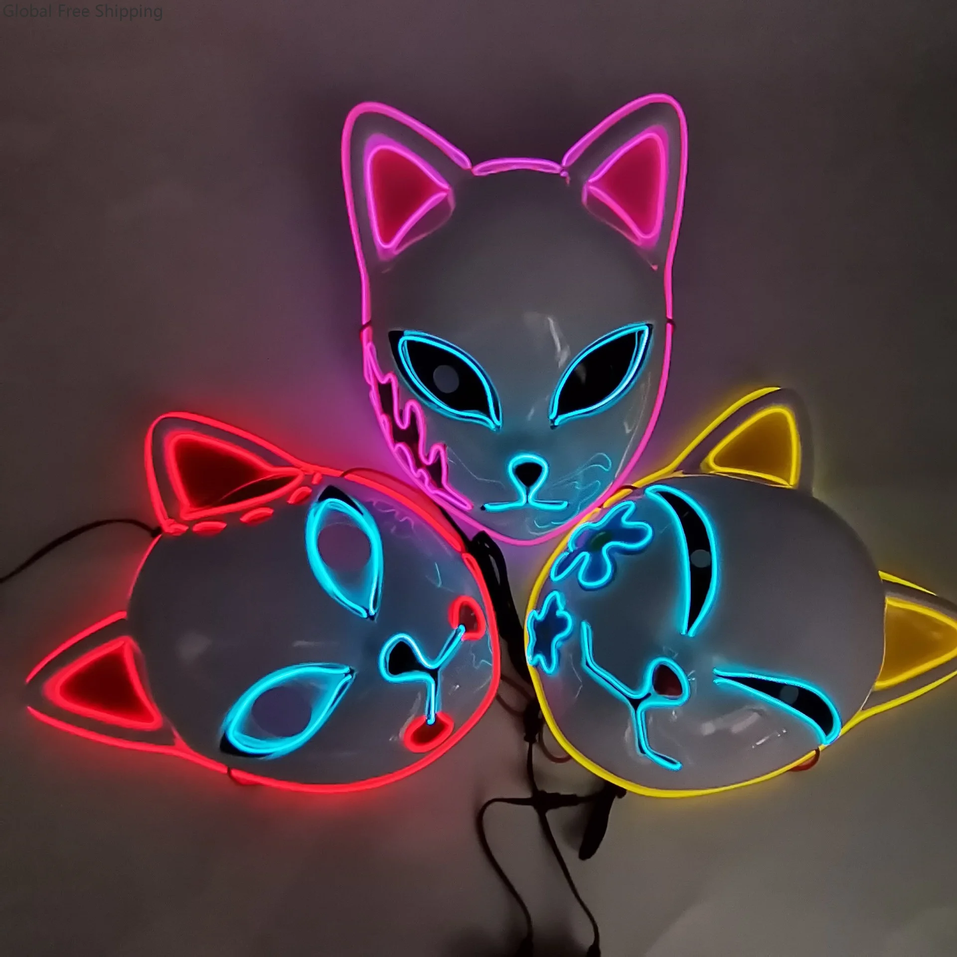 

Halloween Neon Mask Cosplay Japanese Anime Glowing Line Cat Face Accessories Mask Carnival Party Costume Stage Performance Props