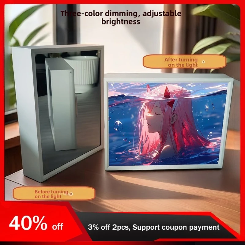 

21cm/8.27in 3D Anime Light Night Painting Peripherals Desk Table Lamp Display Acrylic Mirror Collectible Gift Bedroom Decoration