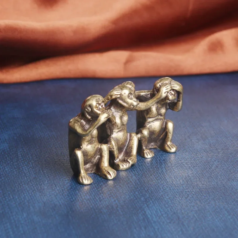 Brass Funny three monkeys Figurines Animal Miniatures Crafts Desktop Ornaments Desk Living Room Home Decoration Accessories