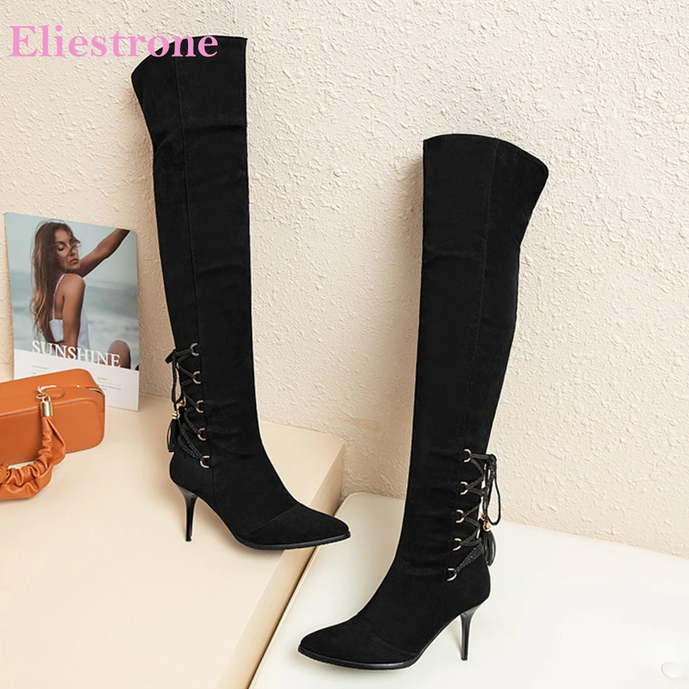 

2025 Winter New Mature Black Wine Red Women Over the Knee High Boots High Heels Lady Party Shoes Plus Big Small Size 12 32 46 48