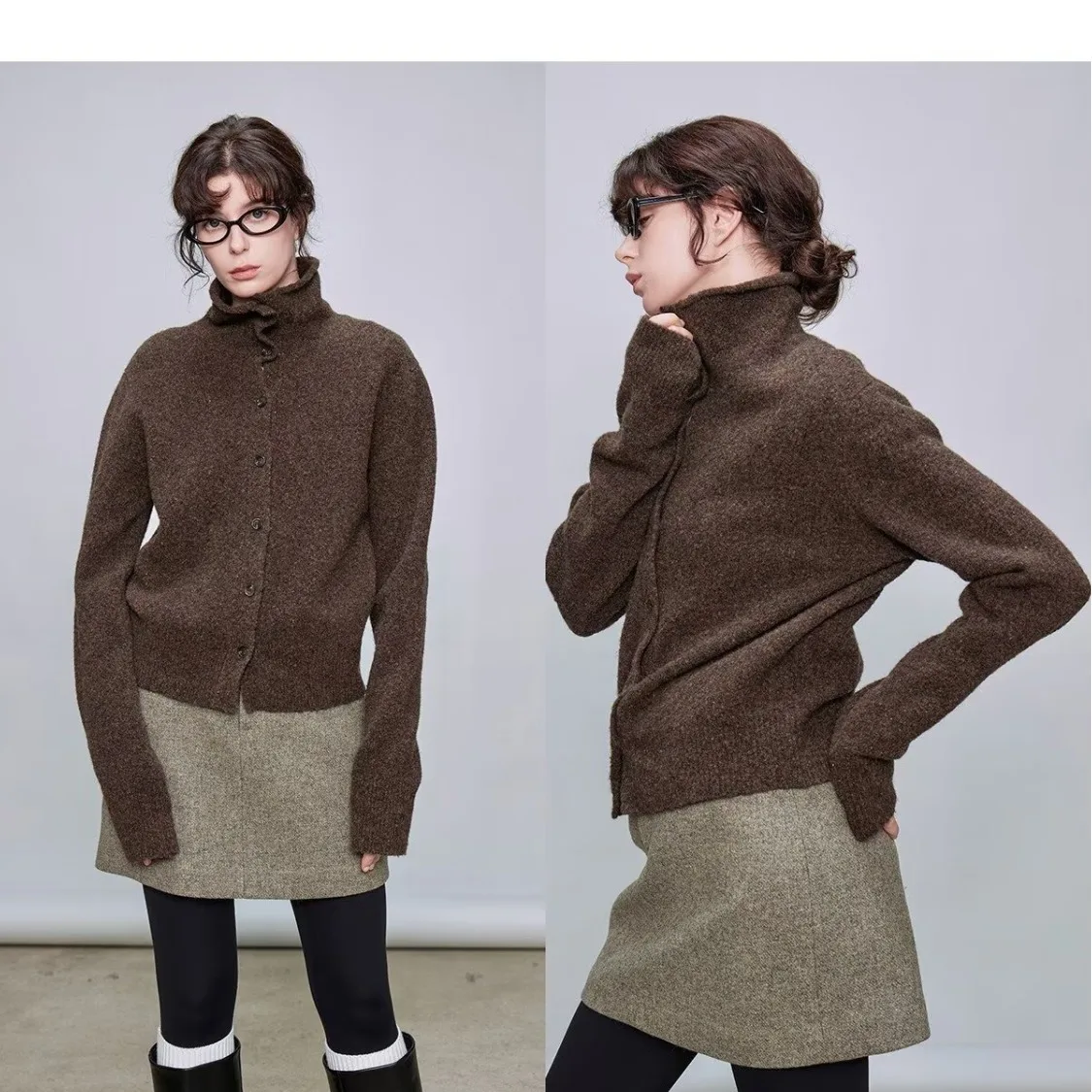 UMI MAO nicho francés ligero de lujo gris Color café suéter tejido mujeres nuevo otoño suelto ajuste elegante versátil estilo perezoso Top