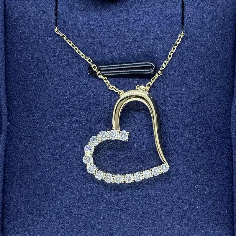 

Heart Shape Half Diamond 14k Yellow Gold 0.37CTW DEF VS-VVS CVD HPHT Lab Grown Diamond Pendant Necklace 18inch Wedding Necklace