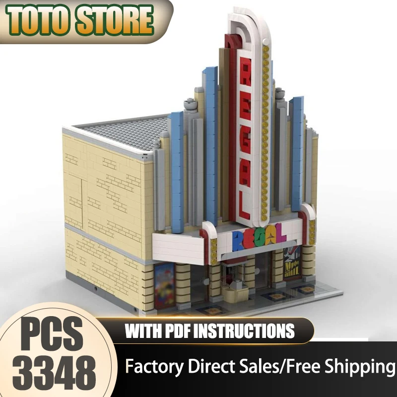 

Moc Building Bricks Regal Theatre Модель Технологии Модульный городской вид на улицу Блок-игрушка DIY Сборка Рождественские праздничные подарки