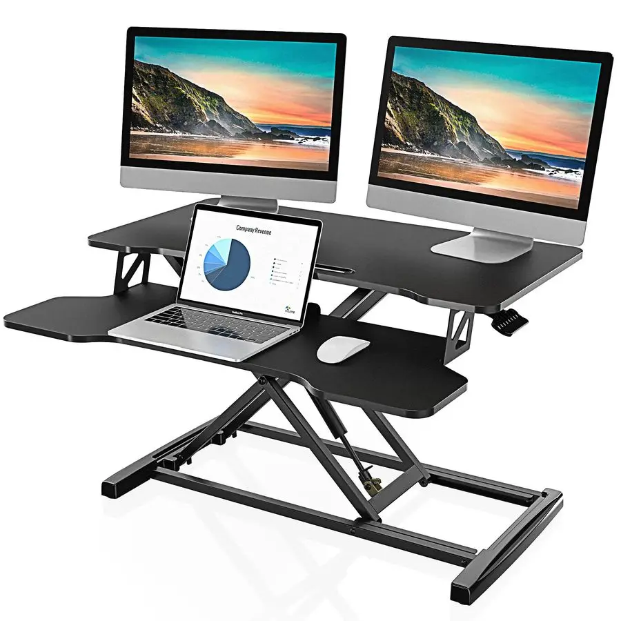 

Height Adjustable Standing Desk 32 Wide Sit to Stand Converter Stand Up Desk Tabletop Workstation for Dual Monitor Riser FSD308