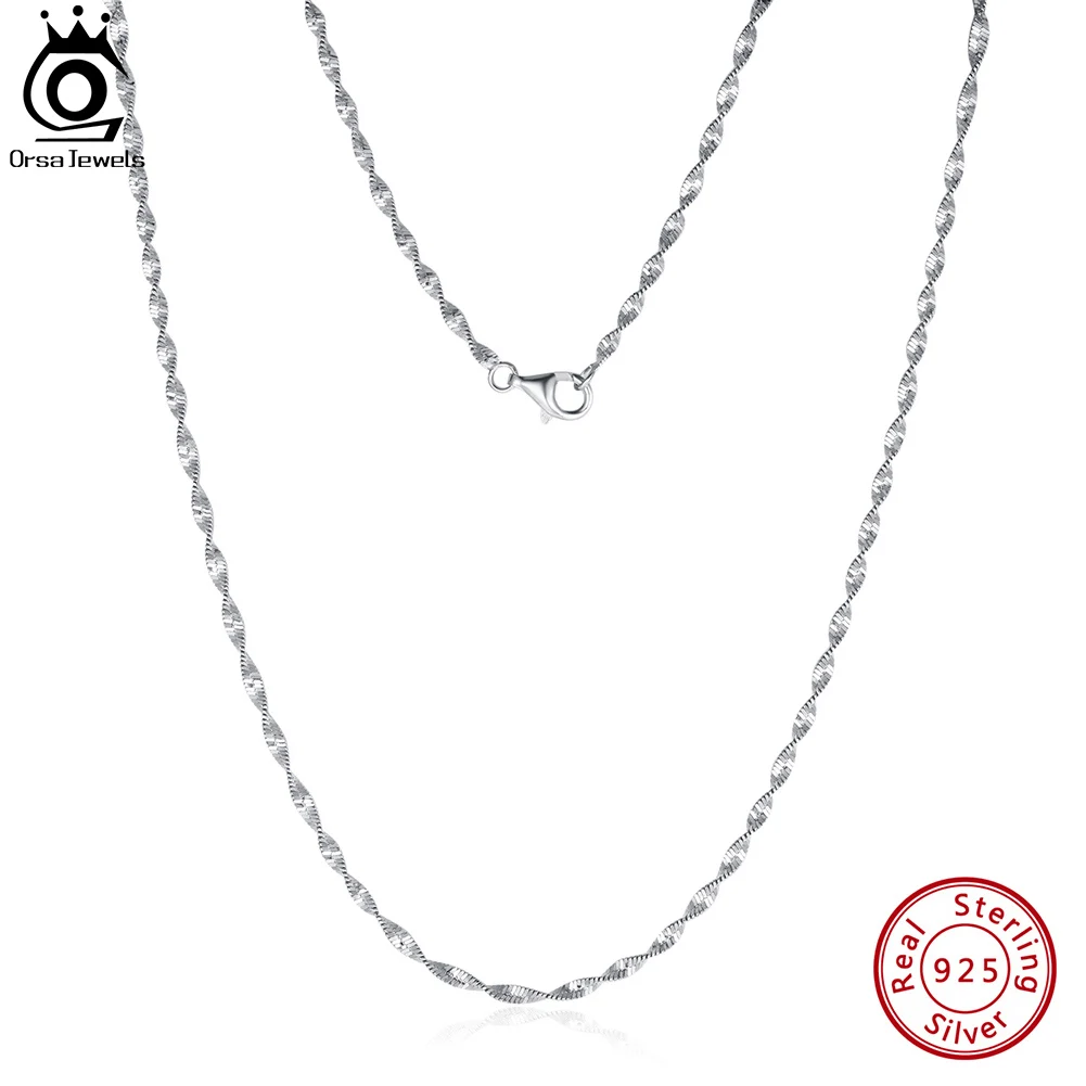 

ORSA JEWELS Italian 925 Sterling Silver 2.0mm Double Layer Water Wave Chain Necklace for Women Dainty Silver Jewelry SC75