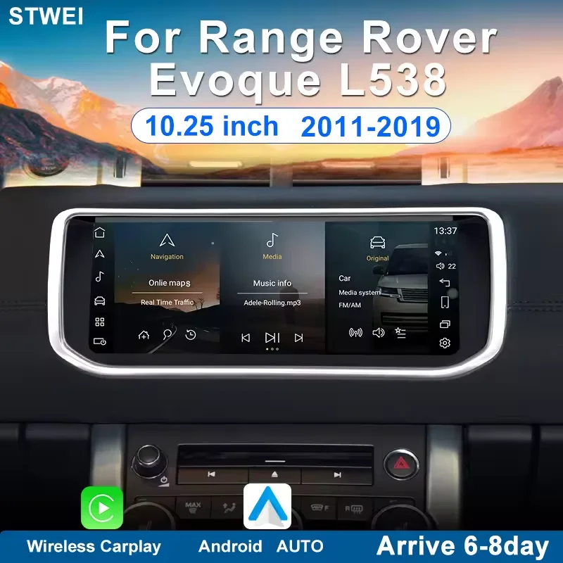10.25inch HD 8 Core Android13 Wireless Carplay Auto For Range Rover Evoque L538 Car Multimedia Digital AirCon AC Panel