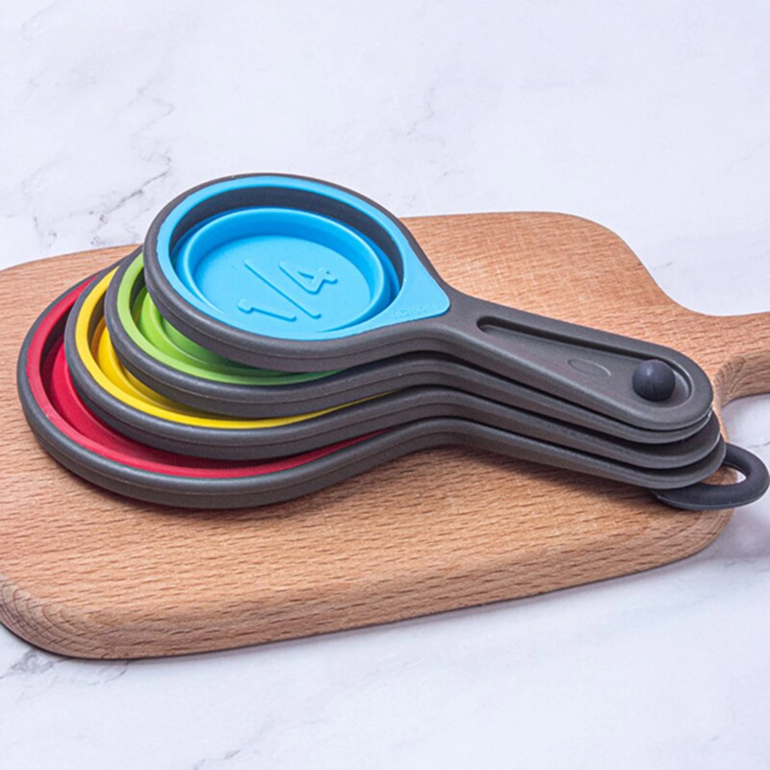 Silicone Measuring Cup & Spoon Set - Space-saving Baking Tools - Non-stick and Easy-read Scoop for Cooking - Kitchen Accessories