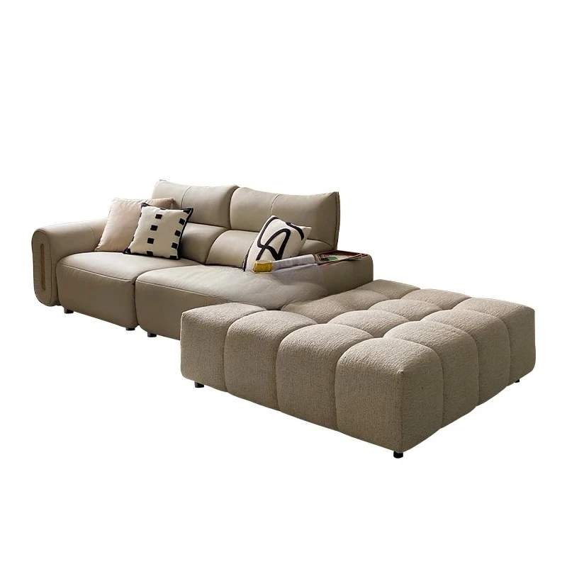 

Минималистичный кожаный диван WS: простой, элегантный, из натуральной кожи первого слоя, кремового цвета, многофункциональный, прямой диван-софа.