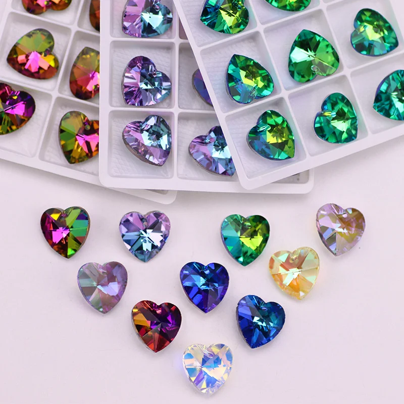 All Size Multi Color Shape Charms Crystal Heart Beads Glass Bead Peach Pendant Gems For Jewelry Making Necklaces Earrings DIY