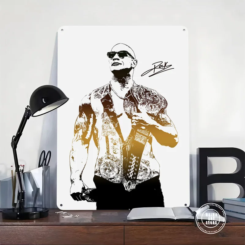 Dwayne Johnson With Championship Belt Tin Plaque Poster Customized Retro Wall Art Vintage Metal Signs for Room Home Decor Items