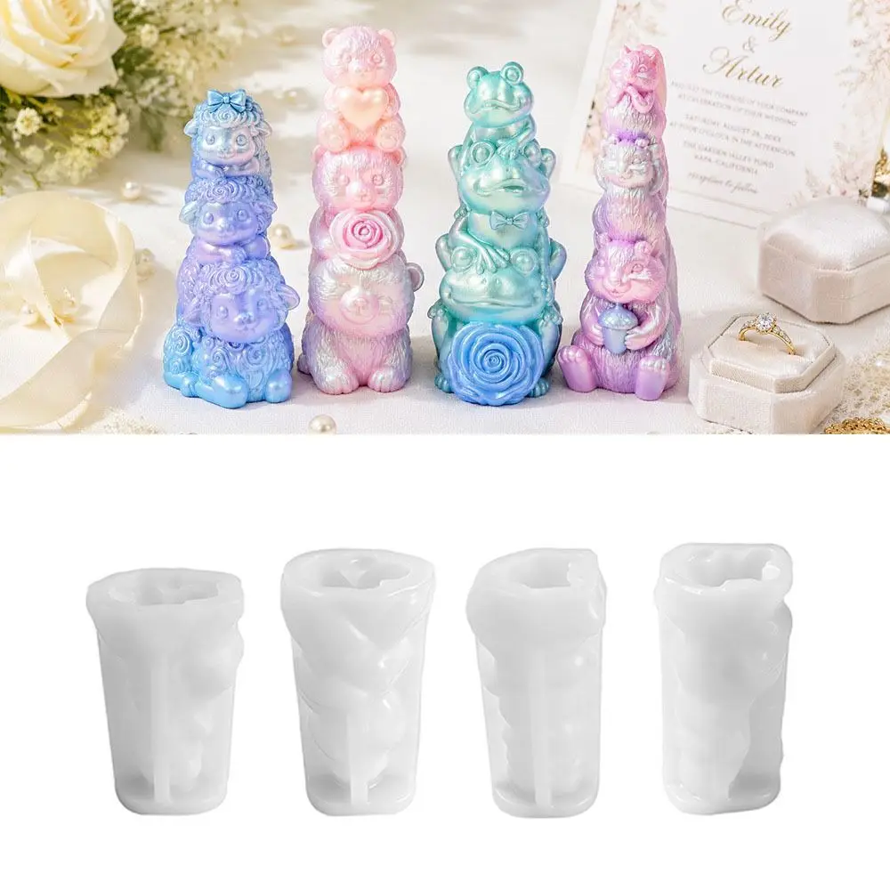 Silicone Candle Mold 3D Stacked Animal Handmade Candle Mould Overlap Reusable Animal Silicone Mold DIY Candle