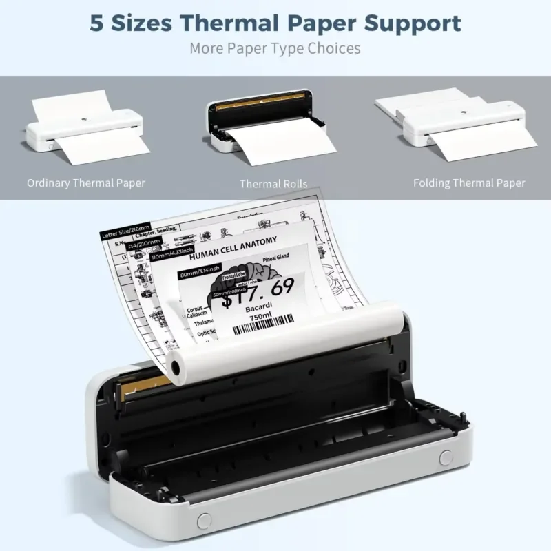Wireless Portable Handheld Thermal Printer Monochrome 300Dpi 2600mAh Battery Home Office Travel Mini Other Supplies
