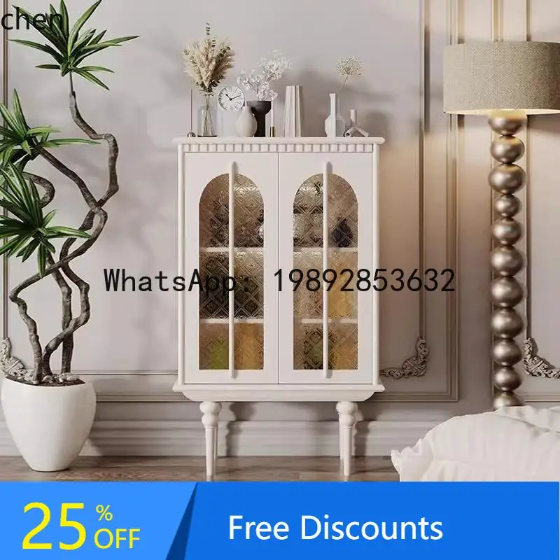 

Cabinet light luxury glass door decorative cabinet retro style entrance cabinet