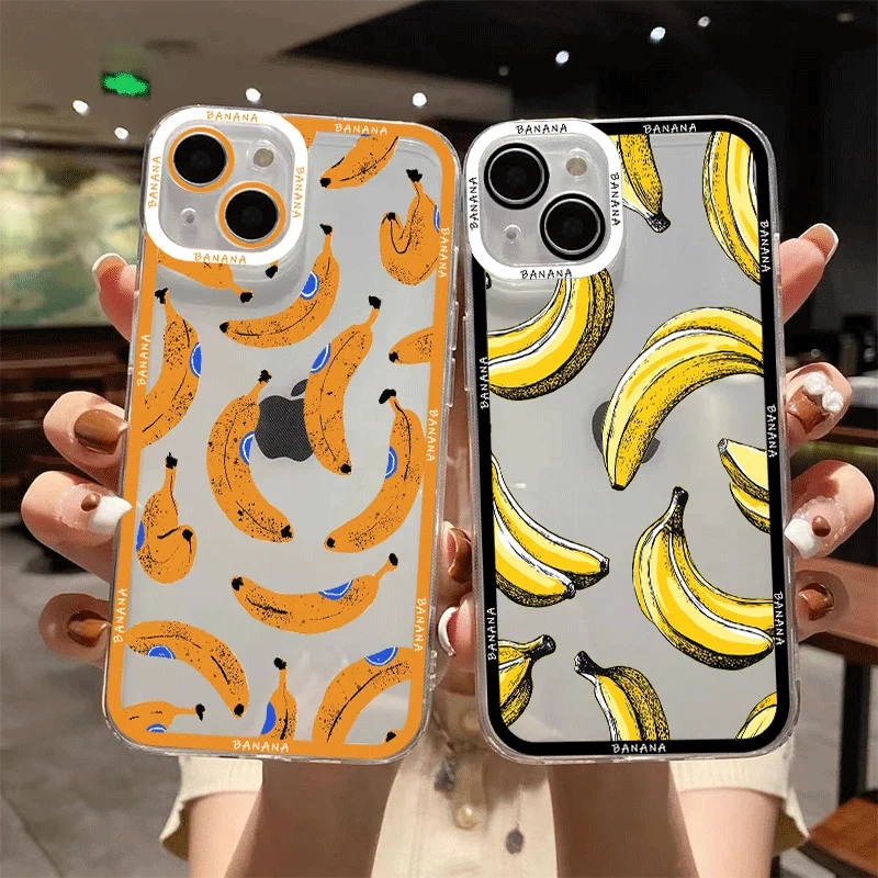 Funny Yellow Banana Fruits Printed Clear Phone Case for Samsung A14 A16 A36 A56 A55 A54 A53 A52 A51 A15 A22 5G Soft Cover Fundas