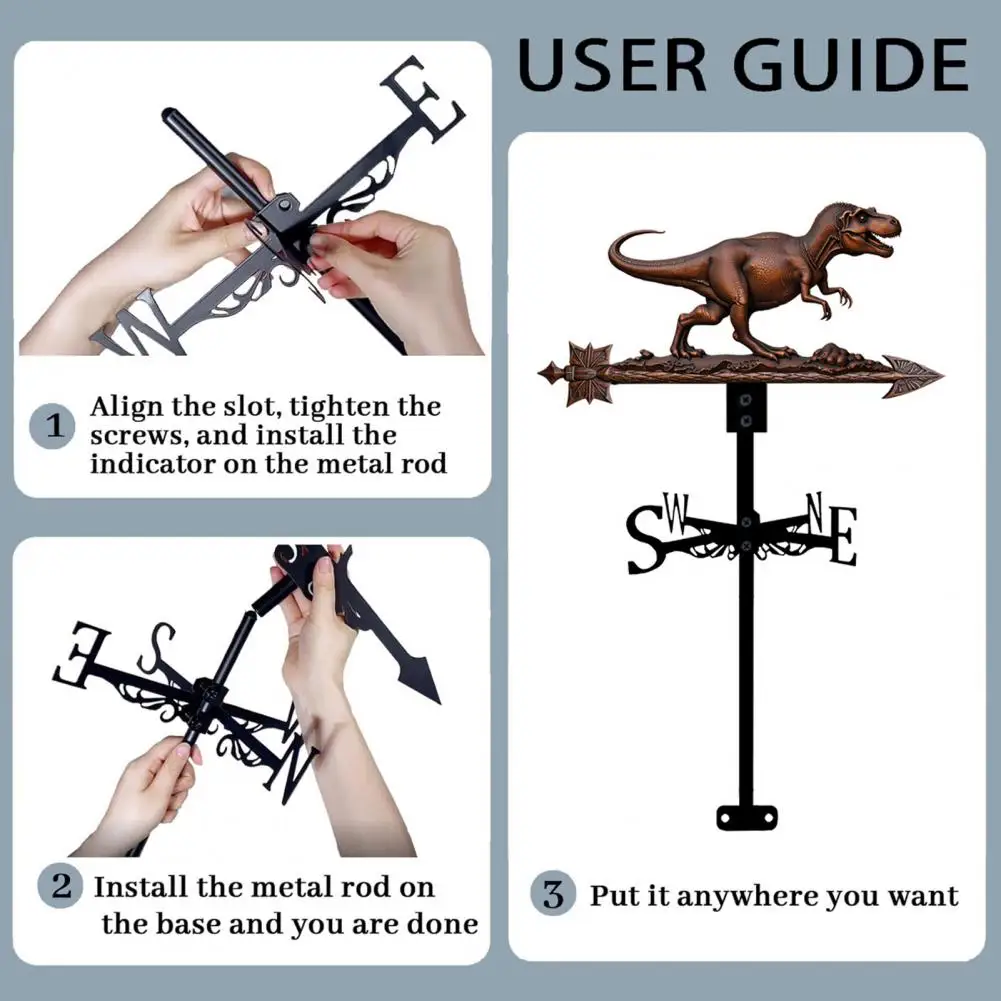 Garden Wind Indicator Outdoor Metal Dinosaur Weather Vane for Garden Decoration Rooftop Wind Indicator Unique Shed Ornament