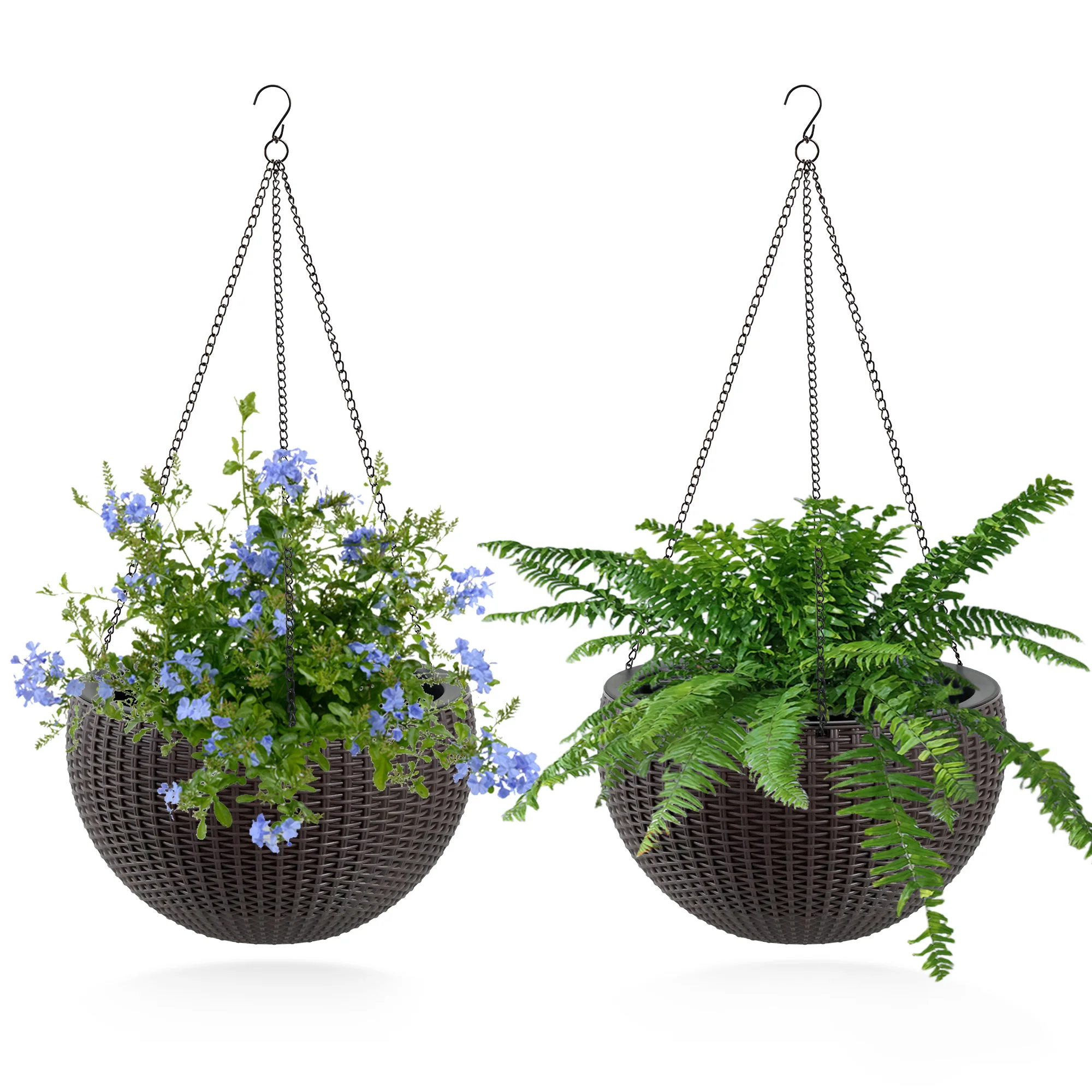 13.4 inch Self-Watering Hanging Rattan-Inspired Planter Large Capacity, Root-Rot Resistant Water Storage with Water Level Indica
