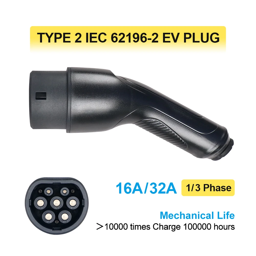 EV Charger Plug Adaptor 16/32A 3.6/7.2/11/22KW Type 2 IEC 62169 Male/Female For Eletric Vehicle And Charging Station Connector