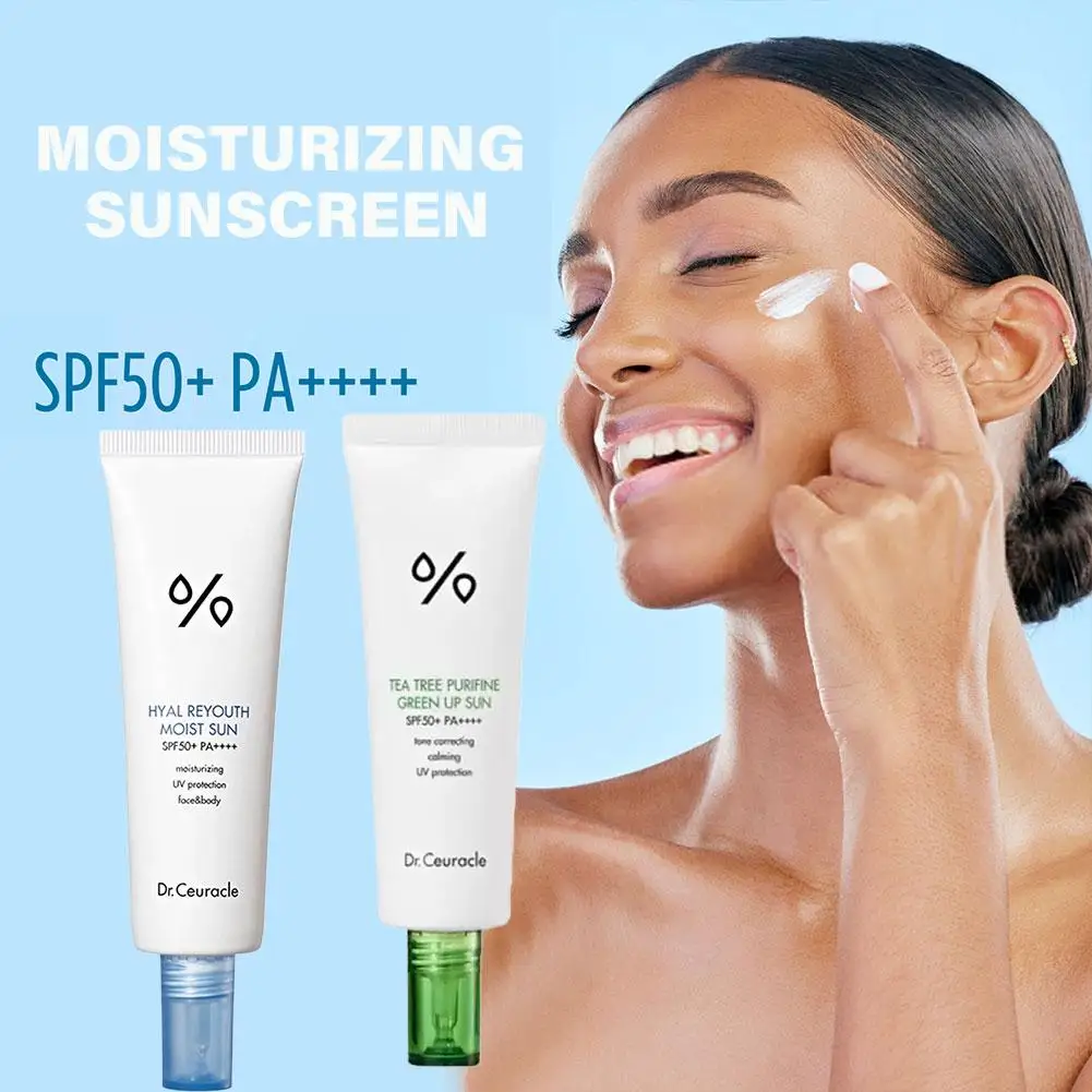 1/2PCS 50ml Moisturizing Sunscreen Tea Tree SPF50 UV Protection Clear Sun Block Isolation Cream for Smooth Sun Protection