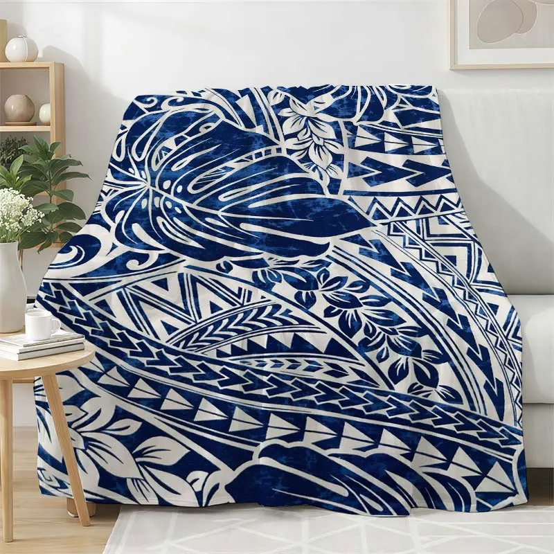 Boho Ocean Tribal Line Floral Art Thermal Throw Blanket, Exotic Island Style for Reading Sofa Winter Home Interior Decoration