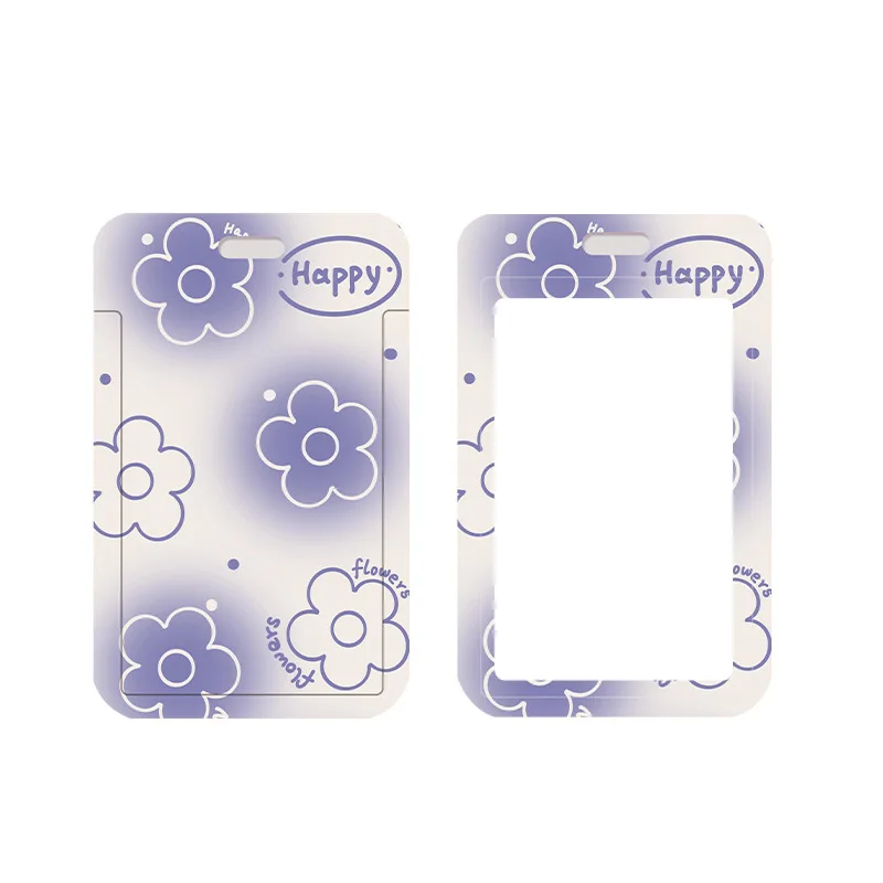 1 Pcs Purple Planet Flowers Card Holder All Kinds Of Cards Student Badge Protective Sleeve Slide Cover Lanyard Card Cover