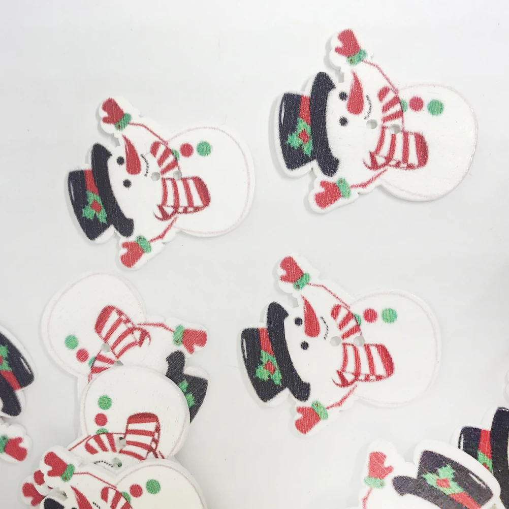 

50Pcs Wooden Buttons Snowman Shaped Twohole Decorative for Sewing DIY Craft Mixed Color 35x32mm Unique Design Durable Long