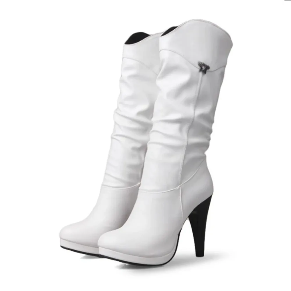 Size 32-52 Fashion Women Boots High Heel Ladies Shoes Spring Autumn Winter Round Toe Long Leather Boots Zapatos De Mujer 10-5