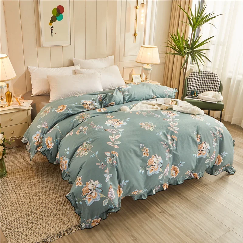 

1pc Korean Style Duvet Cover Ruffles Side Quilt Cover King Size Flower Leaf Housse De Couette Bedclothes Home Textile 220*240cm