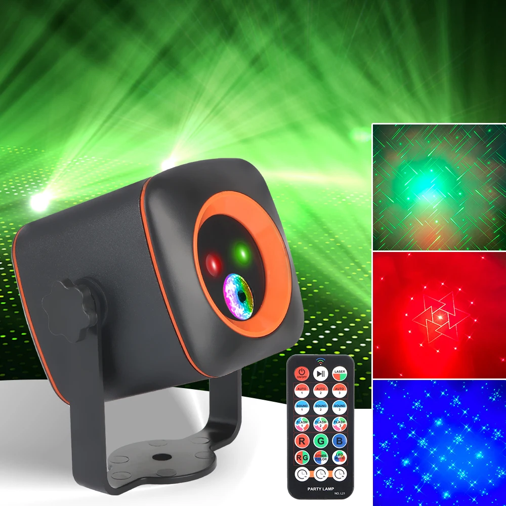 For Party Bar Club Disco DJ Rechargeable LED Stage Light Remote Control RGB Laser Projector Lamp Strobe Lights Sound Activated