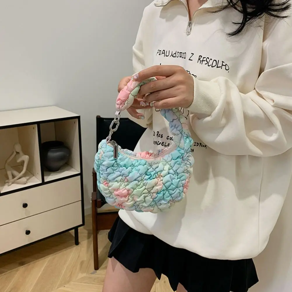 

Simple Mini Cloud Bubble Handbag Korean Style Nylon Pleated Cloud Bag Solid Color Shoulder Bag Underarm Bag Office Worker