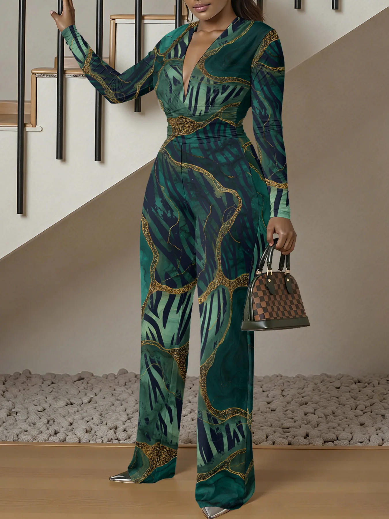 Macacão justo de manga comprida com decote em V, ideal para o outono, feminino, elástico, peça única, para a primavera, roupa de rua de luxo, para fes