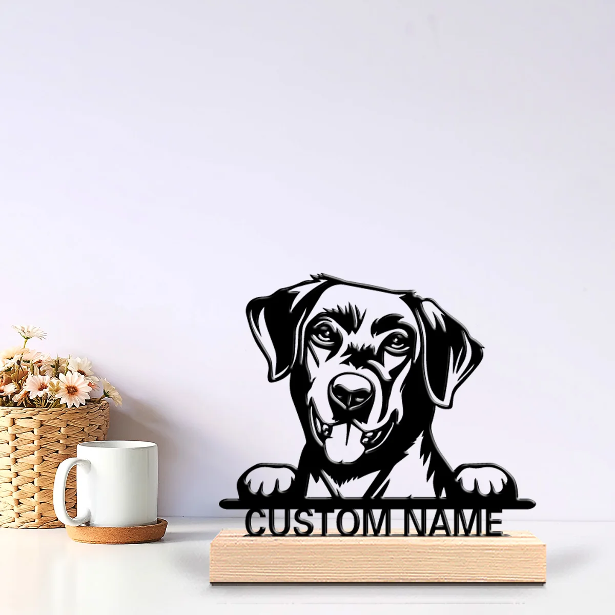 1pc Cute Personalized Custom Labrador Metal Statues Metal Art With Wooden Base Uncharged Desk Art for Dog Lovers, All Occasions