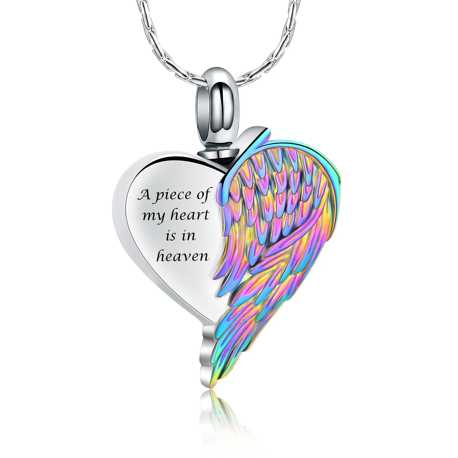 Heart Shape Urn Necklace for Ashes Stainless Steel Angel Wings Memorial Pendant Cremation Jewelry Keepsake for Women