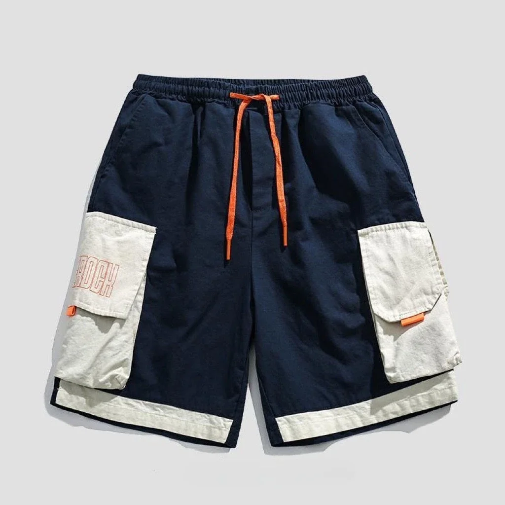 Celana Pendek Lebar untuk Pria Celana Pendek Kargo Pria Hip Hop dengan Tali Tarik Pinggang Elastis Longgar Saku Longgar Antik Elegan Tertekan