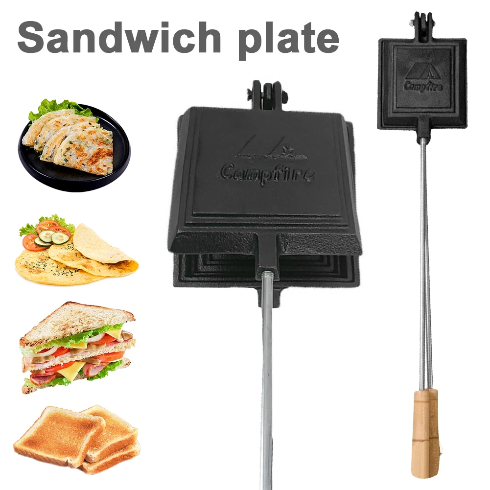 Sandwich Making Baking Tray Cast Iron Hotdog Maker Non-Stick Double-Sided Sandwich Fry Pan for Breakfast Pancakes Toast Omelets