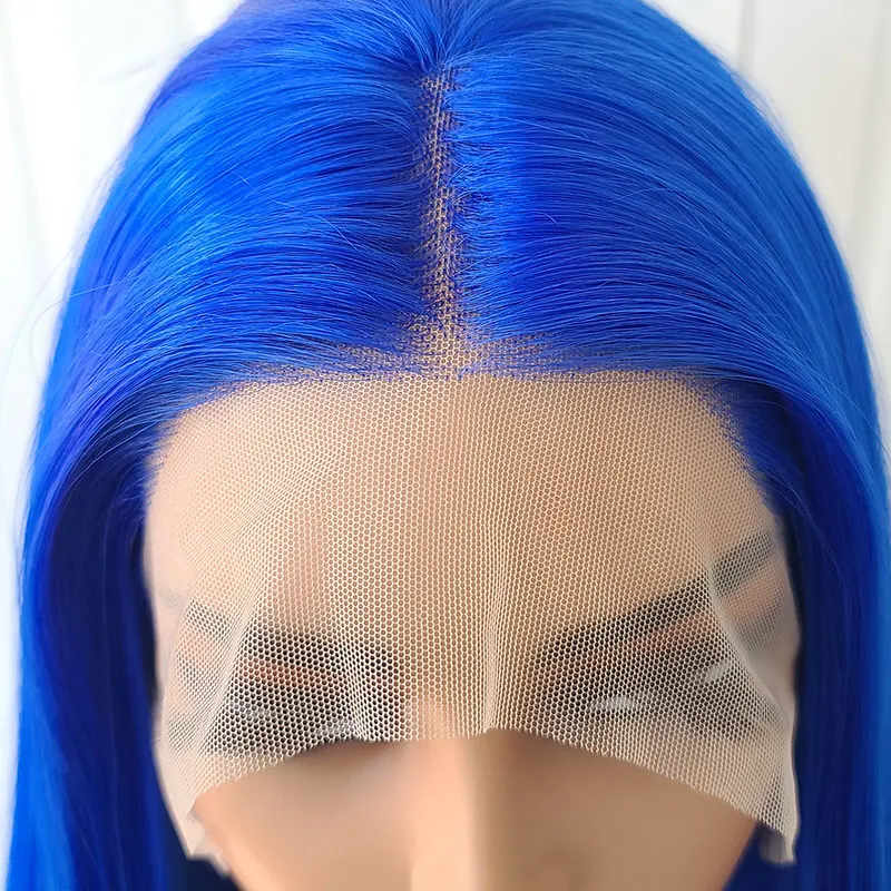 Bright Blue Color Straight Wig Synthetic Lace Front Wigs High Quality Heat Resistant Fiber Natural Hairline For Fashion Women