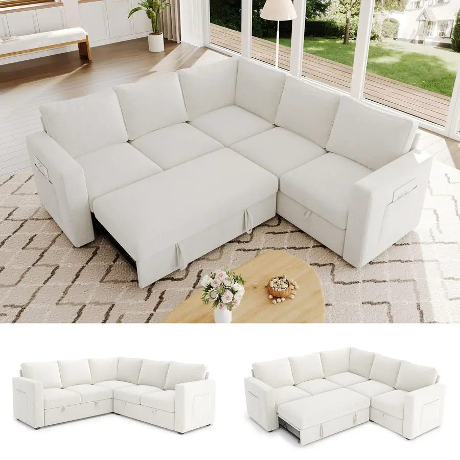 

83.5 Sectional Sleeper Sofa with Pull Out Couch, Modern 5 Seat L Shaped Modular Couch, Sectionals Modular Sofa with S Customized