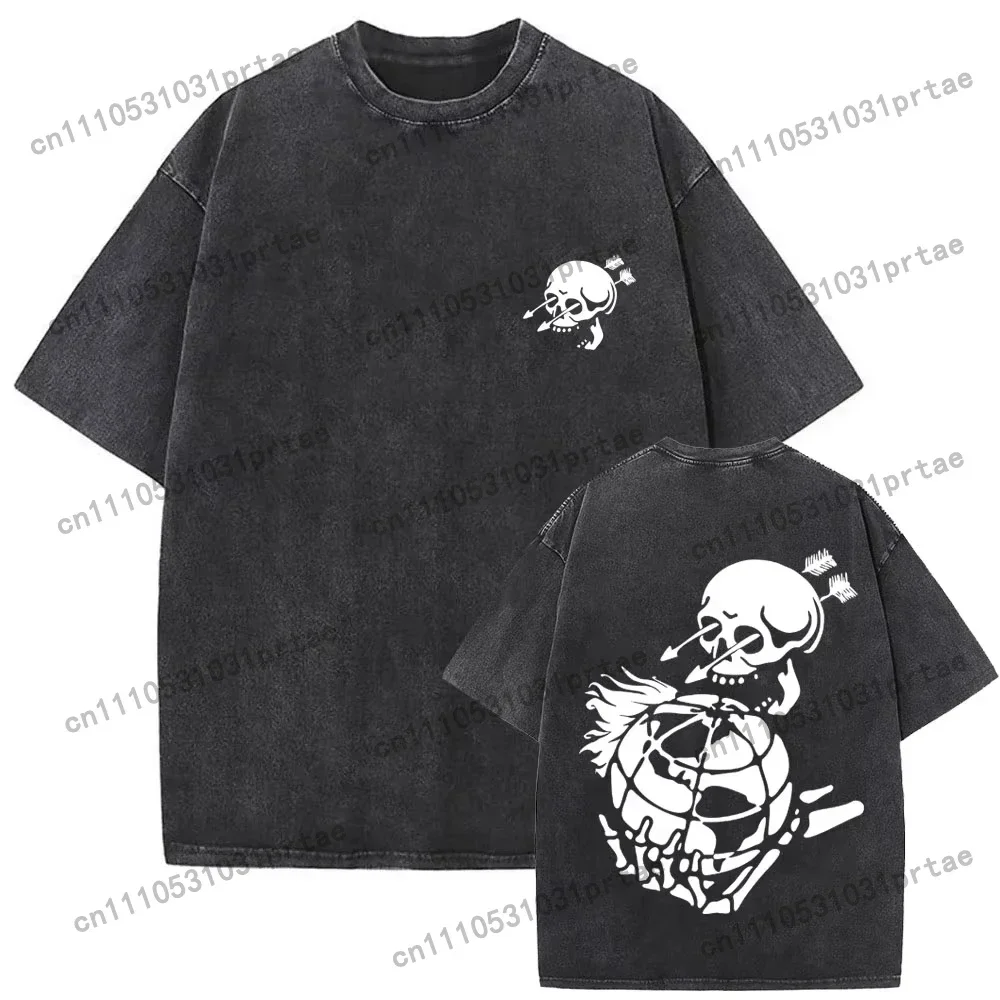 Washed Vintage Forward Observations Group Battle Tribe From The Grave Pull Over Print T-shirts Skeleton Male Oversized Black